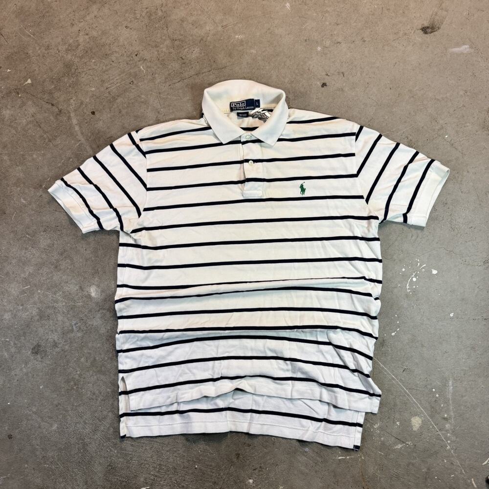 Polo Ralph Lauren 100% Cotton Custom Fit Polo Shirt L White/Blue